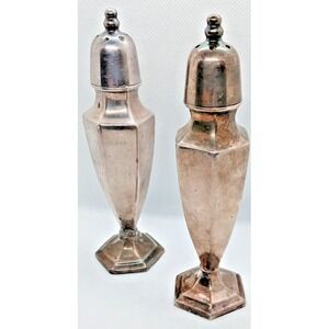 Vintage MCM SALT & PEPPER SHAKERS Silver tone Metal 5IN. Tall Art Deco
